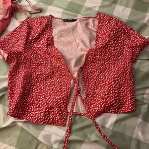 Red Floral Tie Top